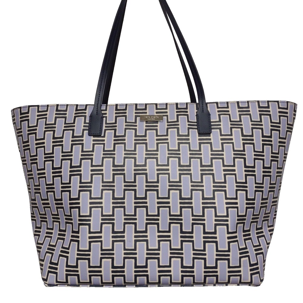 Kate Spade New York Geometric Link Print Tote Blue Navy Saffiano PVC Bag Only - Picture 1 of 9